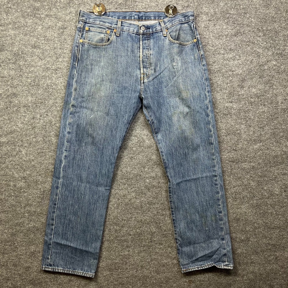 Levis 501 Jeans Men's Blue Denim Pockets Classic Straight Button Fly - 34X30